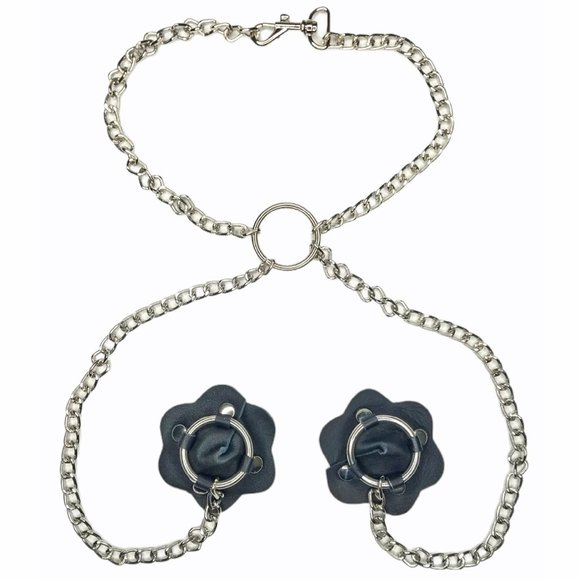 Leather Flower Pasties with Chain Collar Choker - Picture 1 of 3